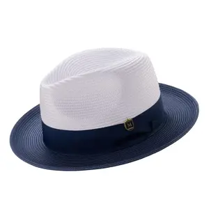Navy Two Tone Wide Brim Fedora Hat by Montique