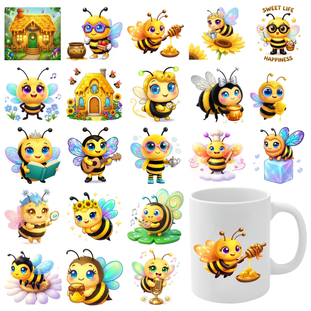 21 Pcs Cute Bee UV DTF Stickers Suitable for 16 oz Glass Plastic Self-Adhesive Labels UV DTF Transfer Stickers for Glass Cups Transfer Sticker Decal UV DTF Stickers clock