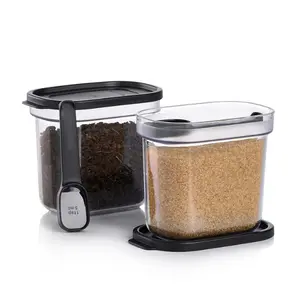 Tupperware Dry Storage Containers Set of 2 17 oz Airtight with Dual Sided Measuring Spoons for Spices Seasonings Jet Black Kitchen Organization
