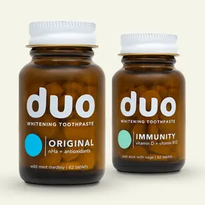 Duo Better For You Bundle - Original + Immunity Whitening Toothpaste Tablets with Vitamins D3 & B12, nHa for Remineralization, Oral Foam
