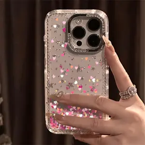 Scattered heart pattern, rhinestone laser decoration, silver rhinestone-encrusted frame, non-slip and drop-proof protective case, compatible with iPhone 17 promax , 16 pro , 15, 14, 13, 12 and other models, makes a great gift for friends or family.