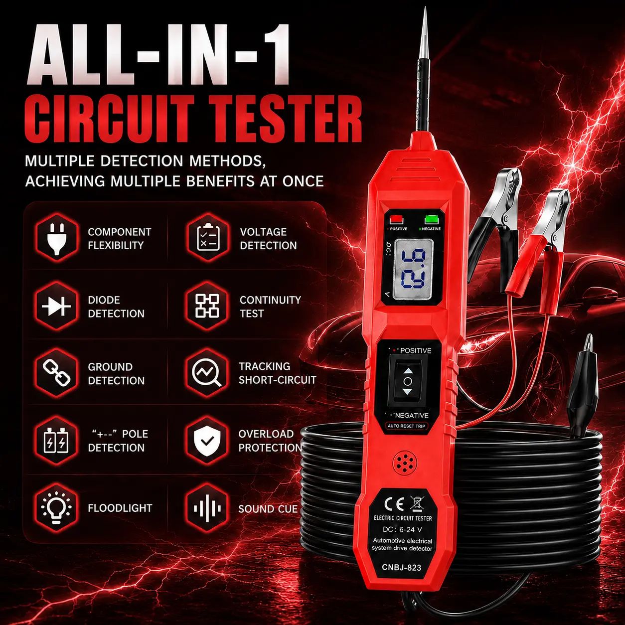 Car Electrical System Tester DC Car Electric Circuit Tester Multi-functional Electrical System Diagnosis Tool with LED Display and Jumper Cables  #fathersdaygift