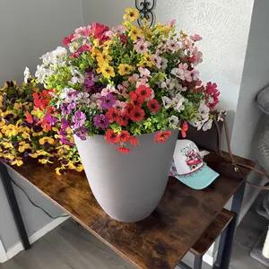 Artificial Flowers for Outdoor Indoor Garden Home Decoration, Faux Flower Daisy with Eucalyptus Leaves Fake Plants Greenery Boxwood Porch Patio, 12 Bundles (Mix Pink Red Purple Yellow)