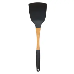 BEILLE Grey Nylon Spatula with Wooden Handle 13 Inch High Heat Resistance Kitchen Utensil Ergonomic Soft Grip for Cooking Baking & Serving