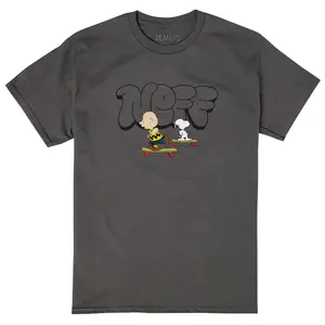 Neff Peanuts Men's Charlie Brown and Snoopy Skateboard Adventure Adult Graphic Short Sleeve T-Shirt