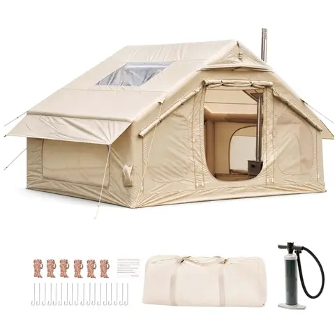DoCred Inflatable Tent for 4/8/10 People - Large Oxford Fabric Glamping Camping Tent, Pump Included, Instant Cabin, 4-Season Waterproof, Windproof, Scratch and Moisture-Proof, Stove Jack Gazebo, Removable Mesh Windows/Doors, Outdoor Camping gear