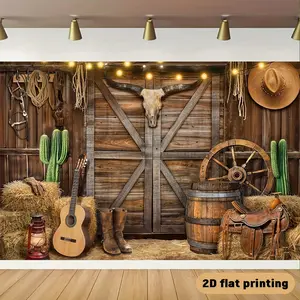 Wild West Cowboy Background Banner, Rustic Wooden House Photography Backdrop, Western Party Decor, Birthday Horse Racing Scene, Indoor Outdoor Use, Party Decorations Banners, Wall Hanging Backdrop, Decorative Banner