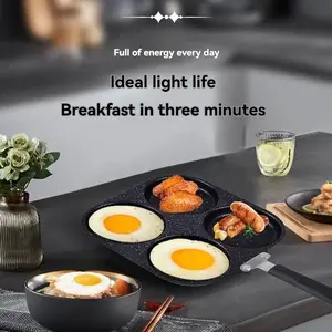 Four-Hole Non-Stick Iron Frying Pan, Durable Cast Iron Multi-Pan Fryer, Kitchen Cooking Utensil for Home Restaurant Commercial Use