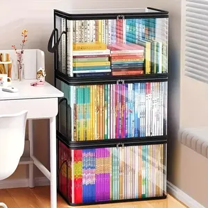 Transparent Storage Boxes Set of 3, Large Rectangular Organizer Bins, Space Saving Stackable Design, Ideal for Books Clothes Office Home Travel, Clear Storage Box