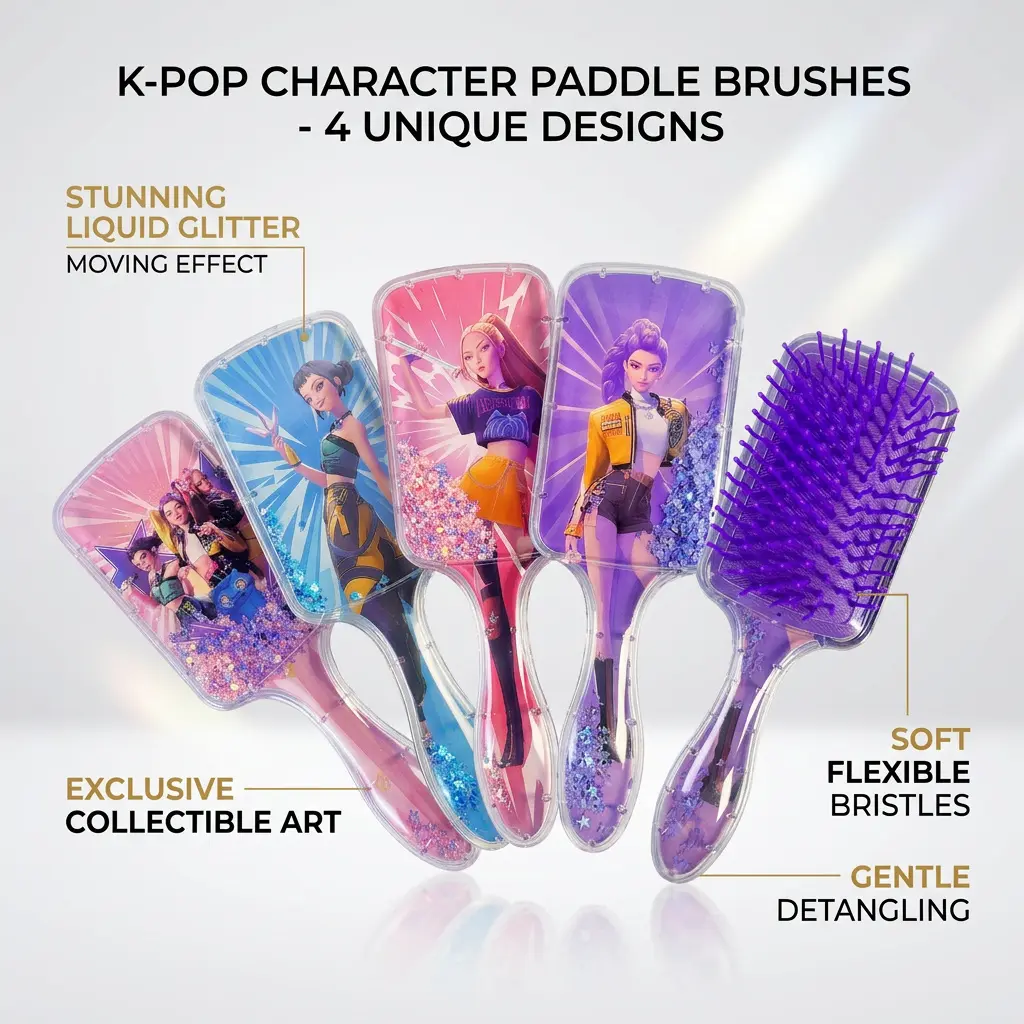 Sparkling Glitter Hair Brush for Girls, Transparent Liquid Glitter Paddle Brush, Gentle Detangling Hair Comb with Soft Bristles, Cute Beauty Gift