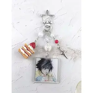 Death Note Character Strawberry Cake Acrylic Keychain, Korean Style Car Keys Accessory, Zinc Alloy Material, All Seasons Use