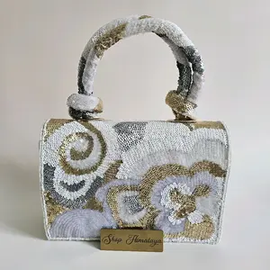 Boho Glam Hand-Embellished Evening Bag with Sequins Beads & Velvet Lining Perfect for Special Occasion