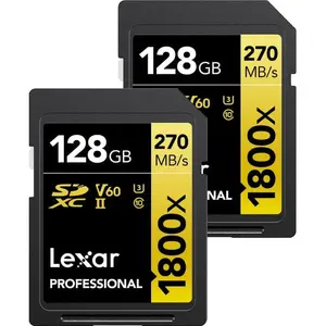 Lexar  128GB Professional 1800X Class 10 UHS-II U3 Gold Series SDXC Memory Card - Pack of 2