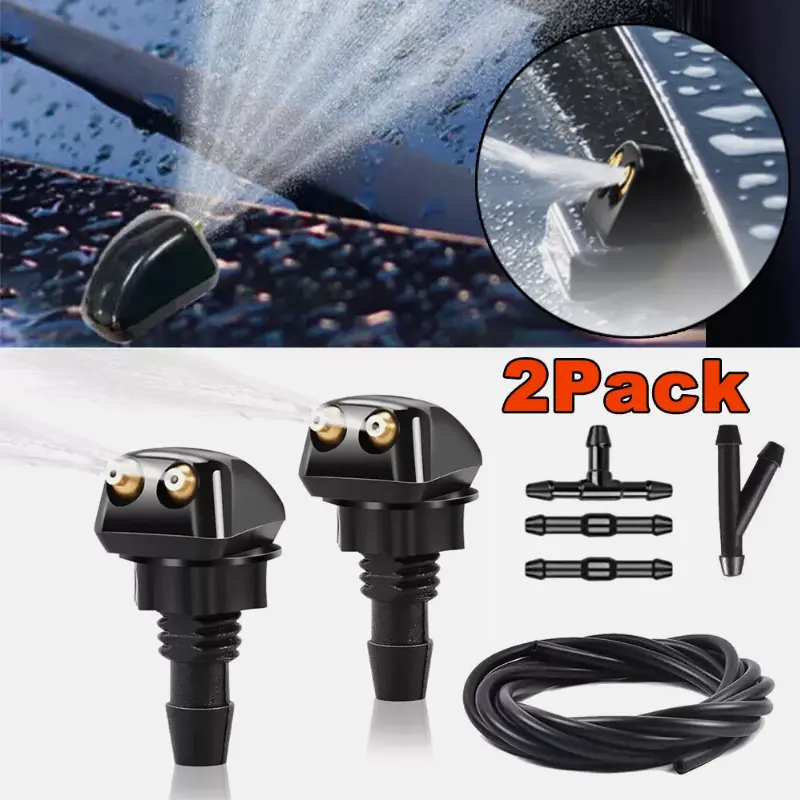 2Pack Front Windshield Washer Nozzles Wiper Water Spray Jet + 6.5ft Hose Connector 2Pack Front Windshield Washer Nozzles Wiper Water Spray Jet + 6.5ft Hose Connector