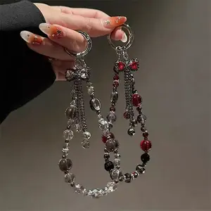 Retro tassel bow mobile phone lanyard antique literary bracelet pearl camera lanyard