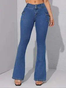 Women's Vintage Flare Leg Denim Jeans, Casual Comfy Bootcut Jeans for Daily Wear, Ladies Bottoms for All Seasons