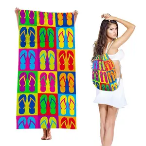 Two-in-One Beach Towel Backpack, Foldable Beach Towel Storage Bag, Microfiber Printed Beach Towel Yarn