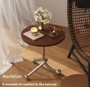 Middle ancient style stainless steel living room small round table coffee shop milk tea shop creative small table balcony casual small tea table