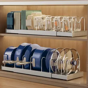 2PCS Pot Lids Organizer Rack for Cabinet and Countertop 7+ Pan Lids and Bakeware Organizer Rack Holder with 7 Adjustable Compartments Kitchen Storage Pot Lid Storage  Mother's day Gift