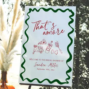 Hand Drawn Thats Amore Bridal Shower Welcome Sign Wavy Border Italian Pizza Signage Mediterranean Positano Italy Themed Banner BS103