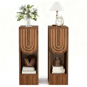 Giratree 23.62" Engraving Fluted Nightstand Set of 2, Wooden Small 1 Drawer Nightstand, Slim Side End Table, Vintage Bedside Table, Mid Century Modern Night Stand with Drawers, for Living Room, Bedroom