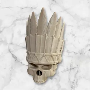 Aztec Death Whistle with Feathered Headdress – Unique Tribal Collectible Replica for Halloween, Costume, Novelty Decor, and Gift Idea