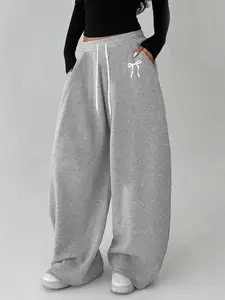 Women's Bow Print Elastic Drawstring Waist Loose Sweatpants, Stylish & Comfortable Casual Wear, Perfect for Daily Activities, Simple, Versatile & Street-ready