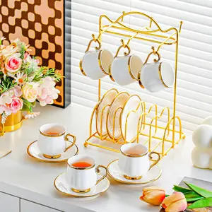 Exquisite Ceramic Tea Cup Simple Ceramic Coffee Cup and Saucer Set Stylish Drinkware Household Mini Latte Cup Retro Coffee Cup Coffee Cups Gift