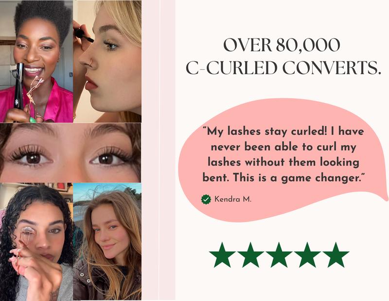The C Curl Eyelash Curler - Patented C Curling SWOOP Design for Natural Curls - Includes Replacement Pad for Durability - Perfect for Makeup Enthusiasts & Professionals - White