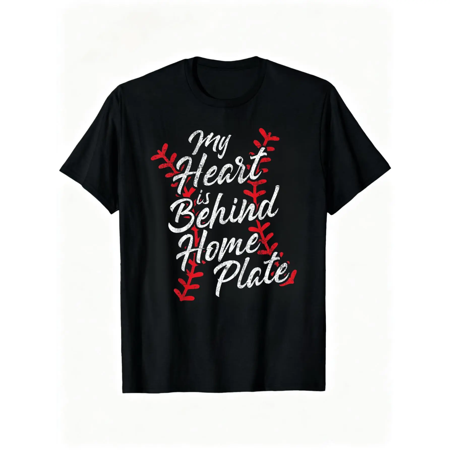100% Cotton My Heart Is Behind Home Plate Baseball Laces Catcher Cute T-Shirt
