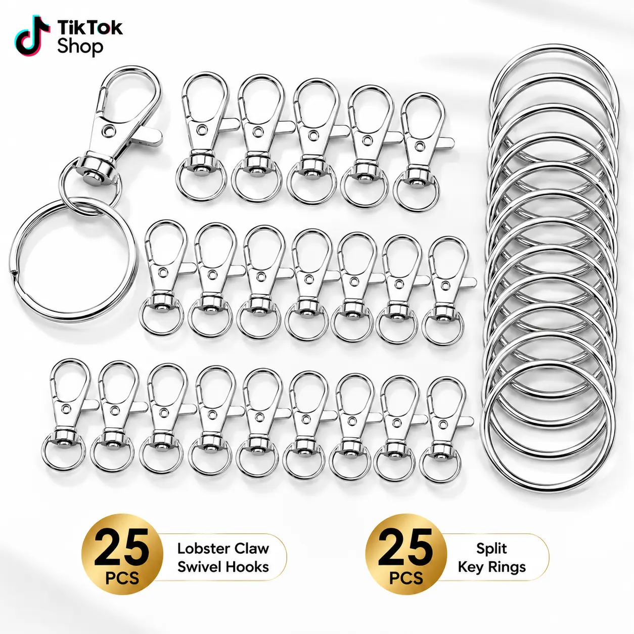 50 PCS Keychain Making Kit – Lobster Claw Clasps & Key Rings | DIY Craft Supplies for Keychains, Jewelry & Lanyard Projects