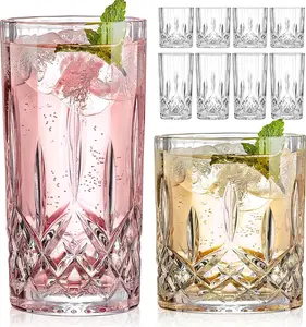 8-Piece Crystal Drinking Glass Set, Includes 4 Old Fashioned Highball Glasses (11oz) and 4 Whiskey Glasses (11oz), Perfect for Cocktails, Whiskey, and Other Beverages