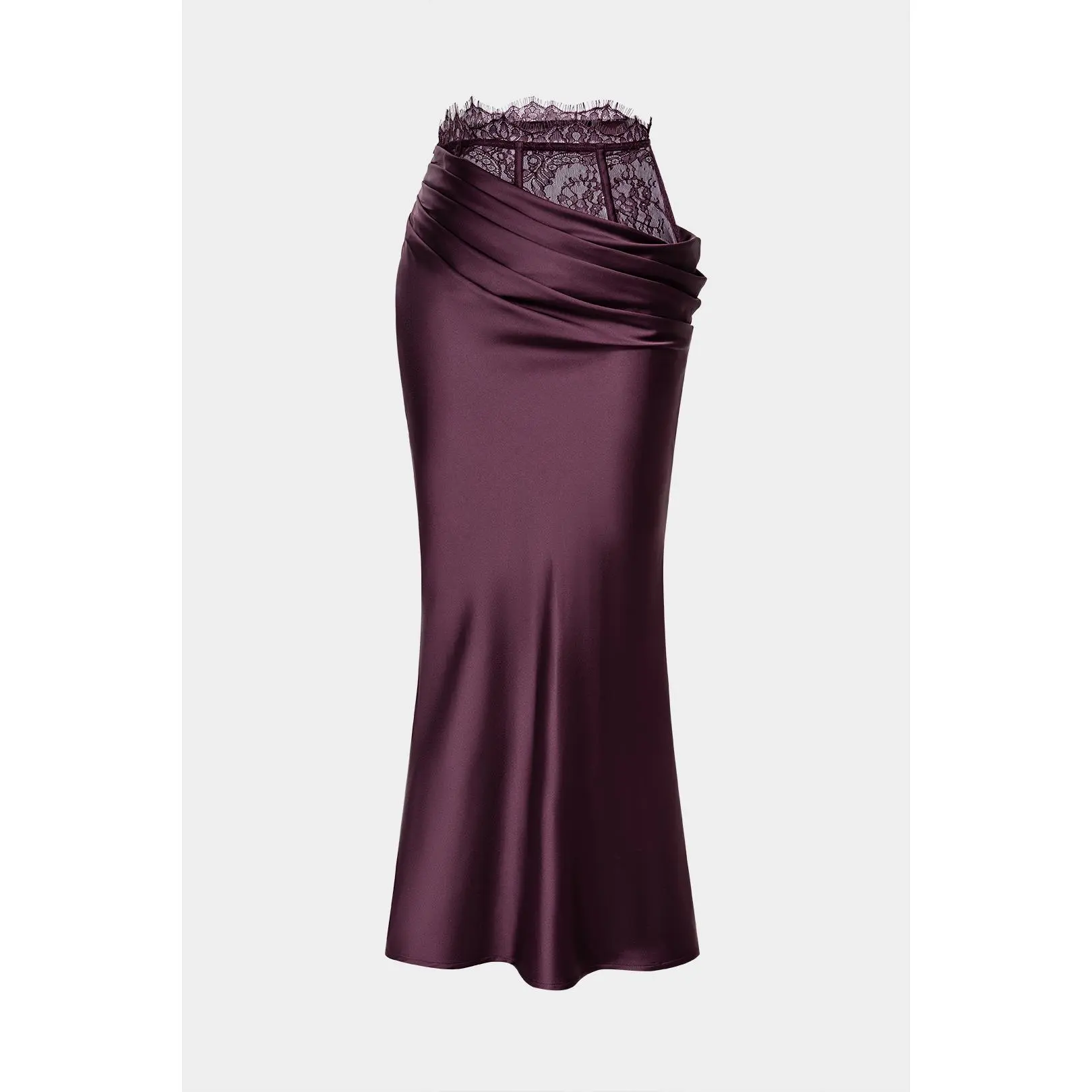Lace Patchwork Satin Ruched Asymmetrical Skirt