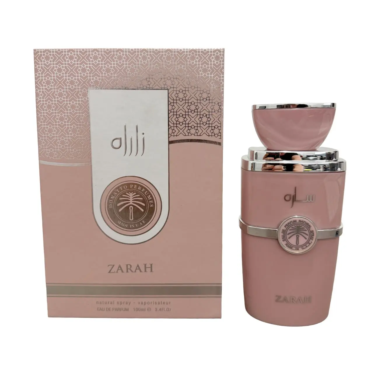 Donatto Perfume Arabe Zarah for Women 3.4 oz Pink Scented Fragrance Bottle with Elegant Design Regular Edition