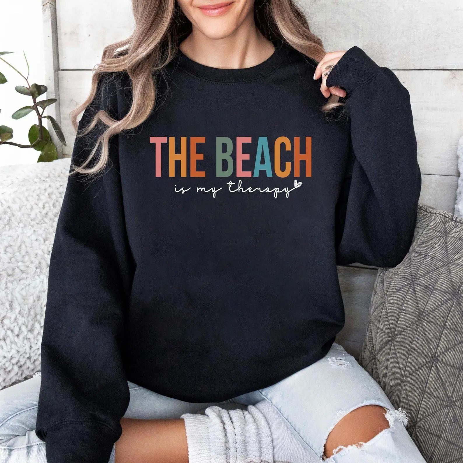 The Beach Is My Therapy Sweatshirt – Cozy Beach Sweatshirt, Summer Travel Sweatshirt, Relaxation Shirt