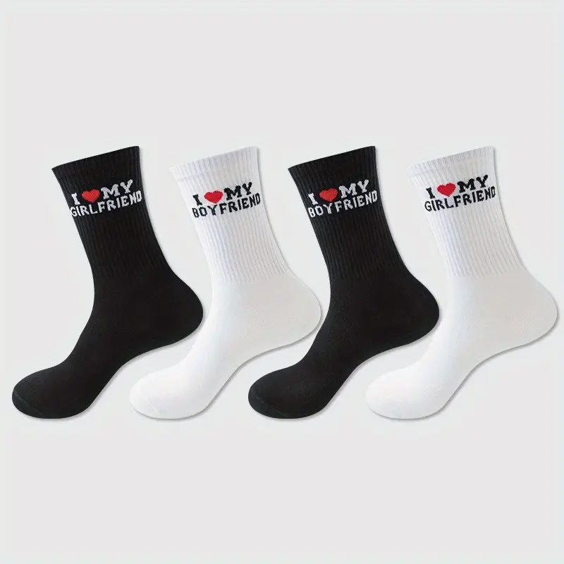 Women's 10-Pair Letter Print Socks Set - English Alphabet "I Love You" Design, Valentine's Day Couple Gift, Elastic Mid-Calf Socks, High Stretch Women's Underwear, Valentines Day