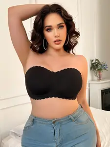 Plus Size Seamless Wave-Trim Bra - Deep U-Back Invisible Bralette, Ultra-Soft Wire-Free Comfort Bra