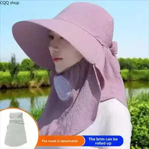 Women's Sun Hat - Outdoor Adjustable Cap, Lightweight, Windproof, Dustproof, Face & Neck Protection, Detachable Hats, Removable Mask, Roll-Up for Cycling