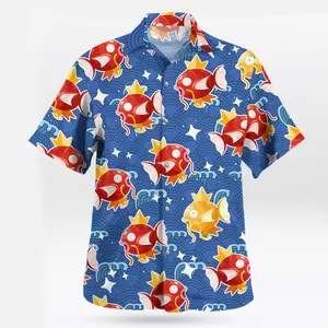 2026 Trendy Tropical Golden Fortune Carp PKM Hawaiian Shirt & Shorts Set - Fresh Summer Aloha Beachwear, Youthful Bold Shiny Graphic Button Down, Relaxed Vacation Outfit, Breathable Holiday Set, Perfect Unique Gift Idea for Nature & Fantasy Lovers