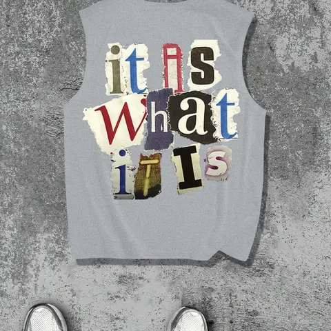 Men's Letter & Figure Print Tank Top, Regular Fit Casual Sleeveless Tank Tops Graphic Top for Summer, Men's Top for Daily Wear, Socks, Fashion Tank Top