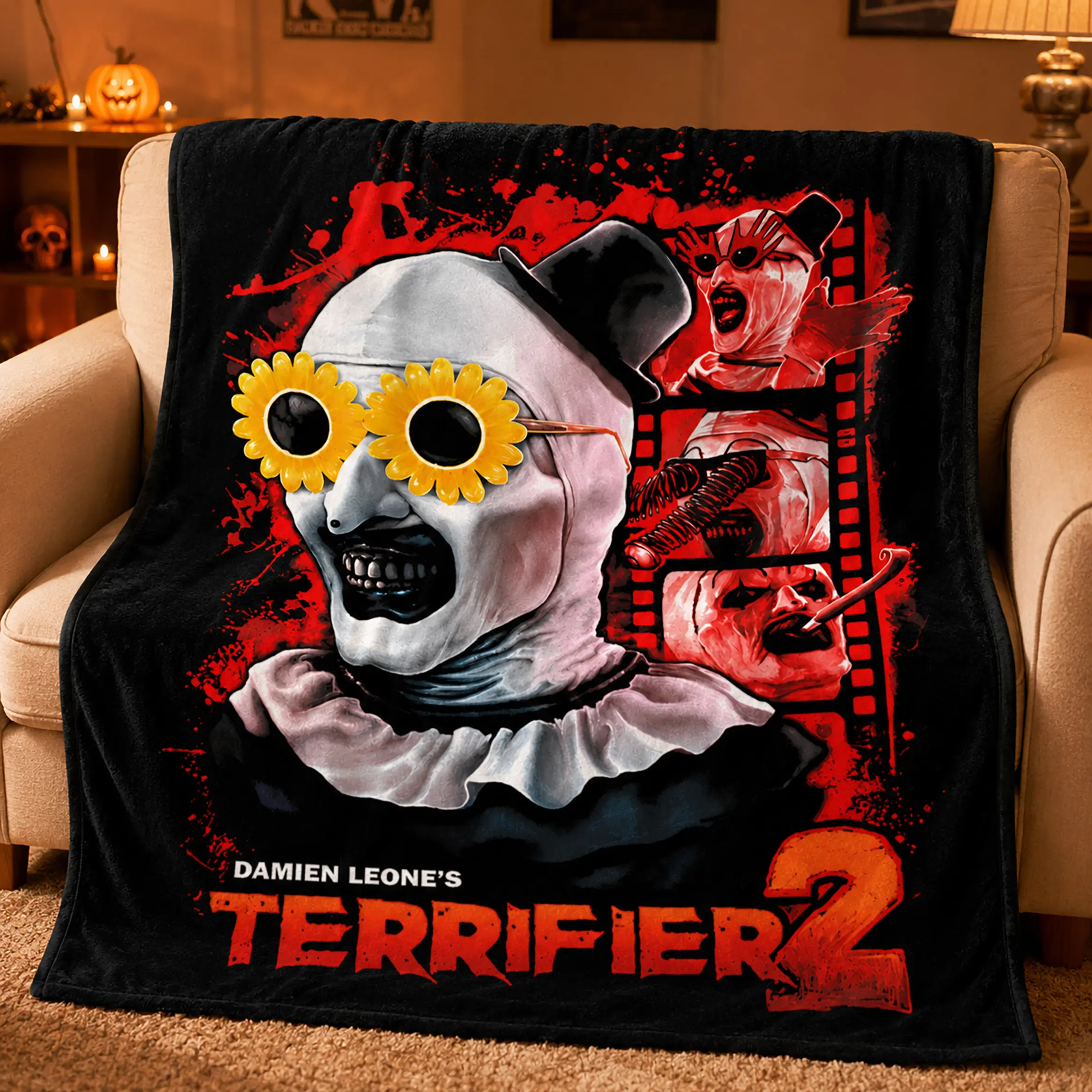 Terrifier Throw Blanket Horror Movie Blanket Ultra Soft Flannel Fleece Plush Warm Cozy Lightweight Halloween Graphic Bed Blanket Bedroom Living Room Sofa Couch Dorm Travel Teens Adults Christmas Gift Home Decor