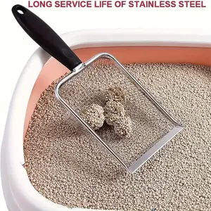 Stainless Steel Mesh Cat Litter Scoop, Feces Filter with Stainless Steel Long Handle, Non-Stick Deep Shovel, Pet Litter Box Cleaning Tool