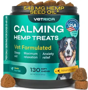 Hemp Calming Chews for Dogs - Advanced Dog Calming Chews with Organic Chamomile - Separation Aid, Barking, Stress Relief, Thunderstorms, Vet Visits - Melatonin, Hemp Oil, Vitamins - 130 Soft Treats