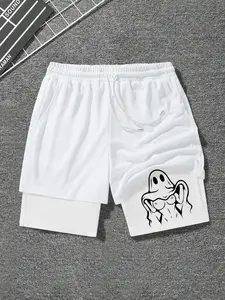 Men's Summer Shorts, Geometric Pattern Print, Dual Layer Sports Design, Comfortable Short Fit, Casual Wear for All Seasons