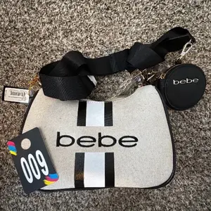 Bebe Crossbody Bag with Black Strap and Gold Chain Detailing