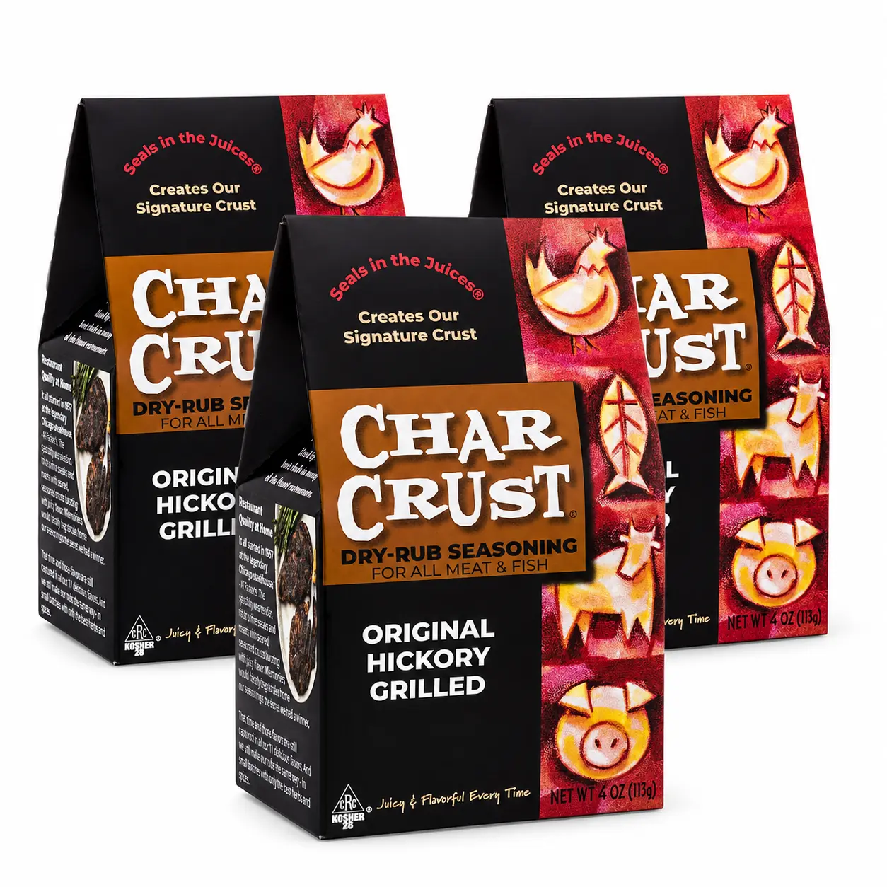 Char Crust Hickory Grill Dry Rub Mustard Caramel Powder, 4oz (Pack of 3) Boxed - Convenient for BBQs, Roasting, Frying, Cookouts - Versatile Staple Seasoning for All Ages