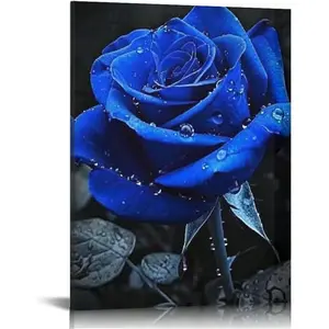Trendy Poster  Floral Picture Painting Prints - Royal Blue and Gray Flower Wall Art White and Black Wall Decor - Blue Rose Canvas Wall Art, Blue Rose-Style 16x20 in, pattern 1 Room Gift Wood Ornaments Photo Artistic