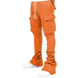 Men's Plus Size Cargo Stacked Pants - Summer Fleece Flare Hiphop Street Sweatpants