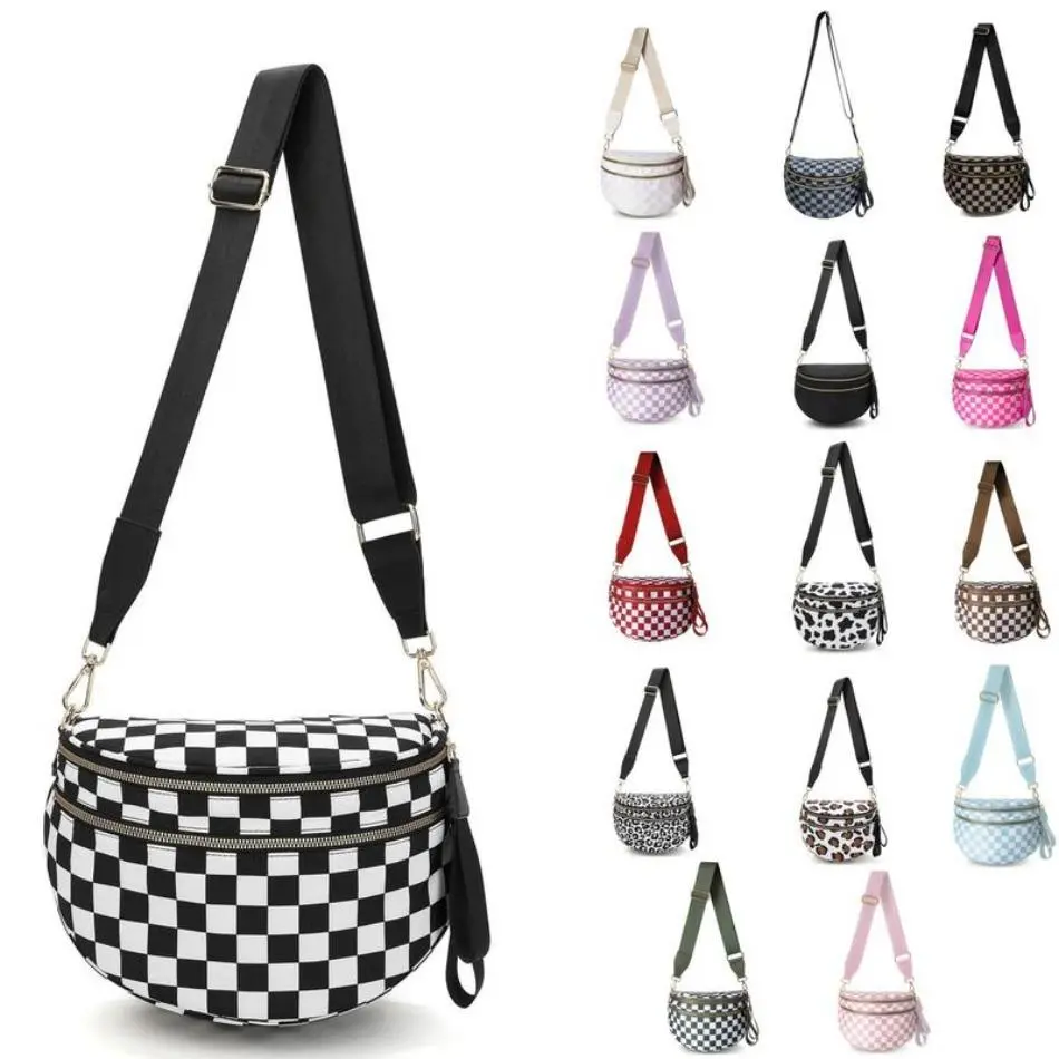 2026 New Women's Checkered Nylon Crossbody Bum Bag with Shoulder Strap, Spacious Gym Accessory for Daily & Holiday Use - Sports & Outdoor Fanny Pack, Checkered Crossbody Bag,summerwins