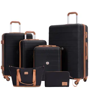 6-piece hard shell luggage set, 16/20/24/28 inch ABS lightweight body, equipped with TSA password lock silent universal wheels, three adjustable aluminum alloy pull rods, waterproof travel bag and wash bag, suitable for long and short distance travel